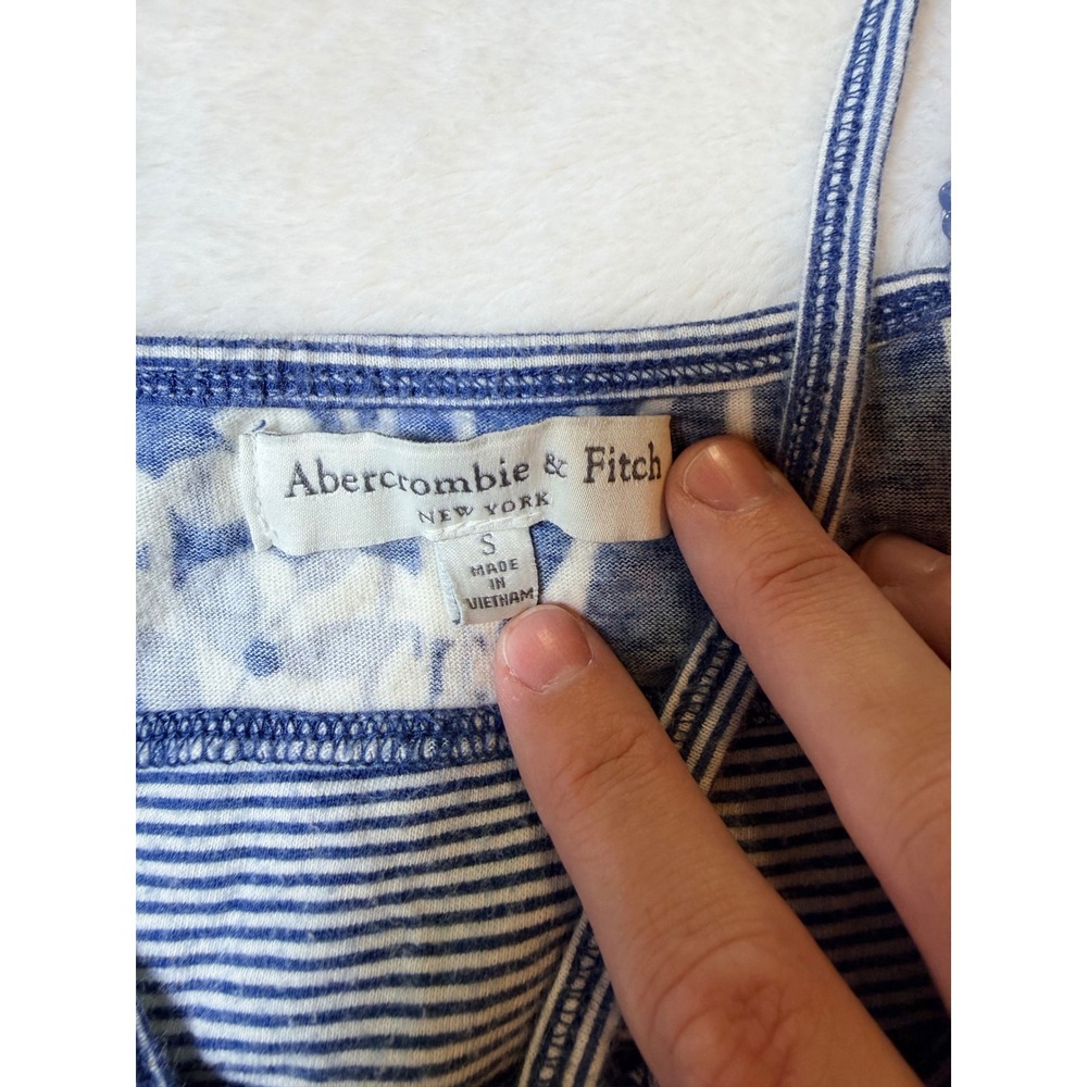 Abercrombie & Fitch Dress Women S Blue Floral Y2K Tiered Ruffle Cotton Mini - Picture 4 of 8